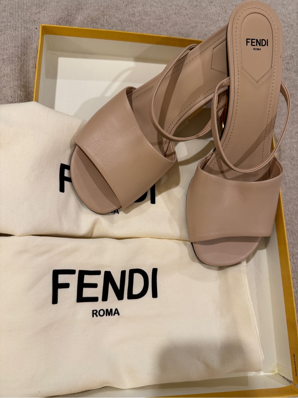 Fendi Nude Leather Open-Toe Slingback Mules